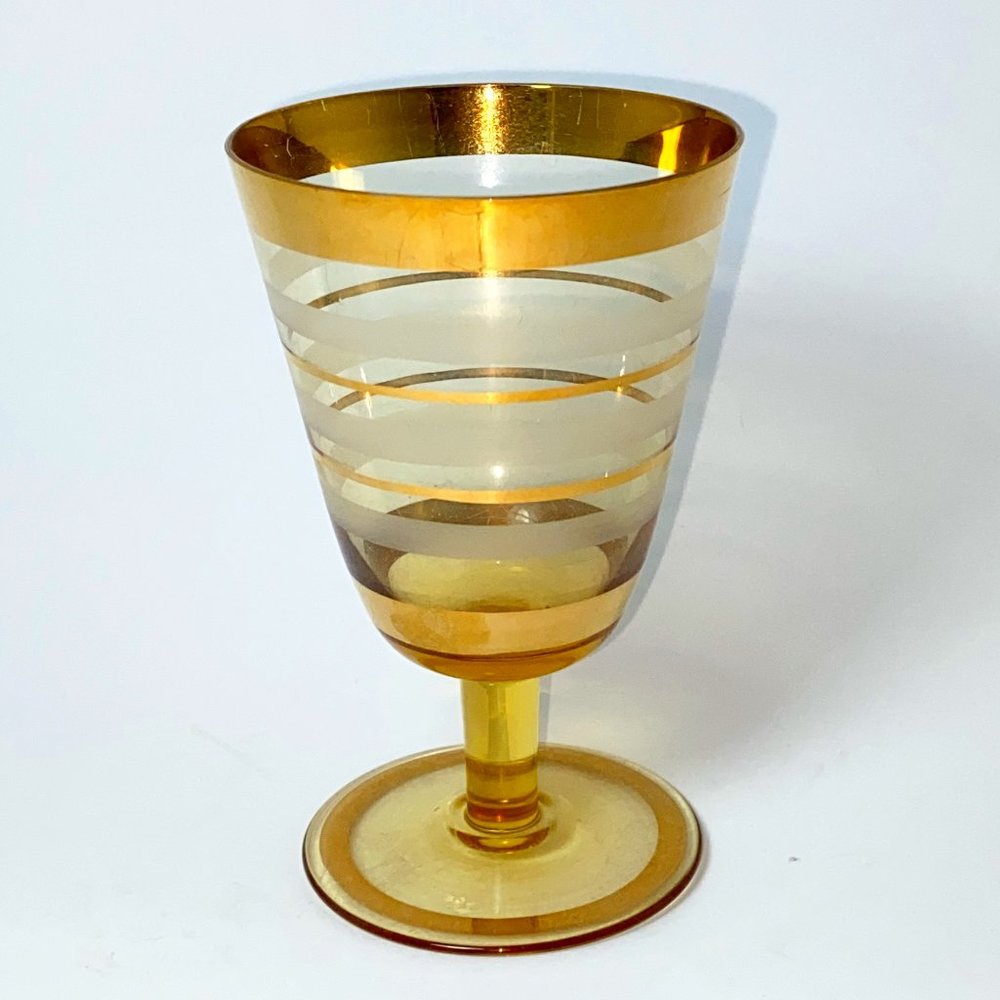 Vintage 1940's Bohemian Liquor Glass Single Clear with Gold Lines